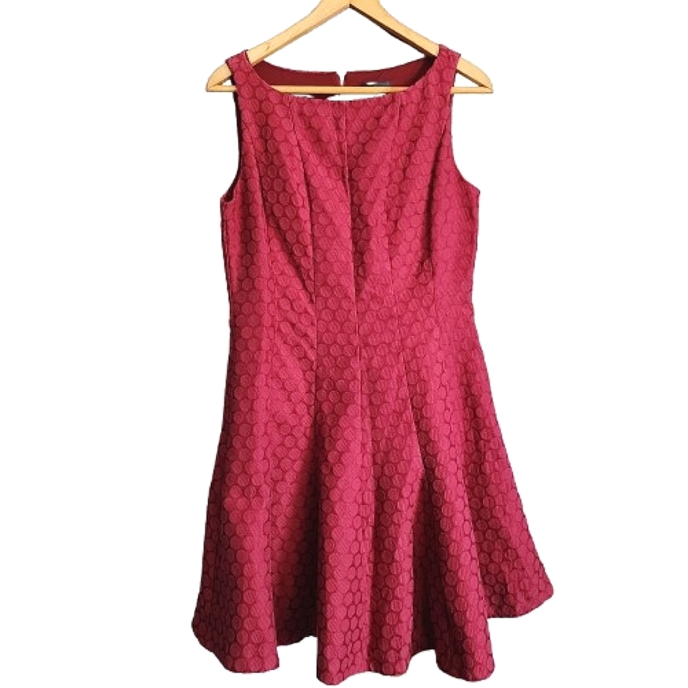 Womens 8 The Limited Cherry Red Burgundy Brocade Textured Fit & Flare Dreas